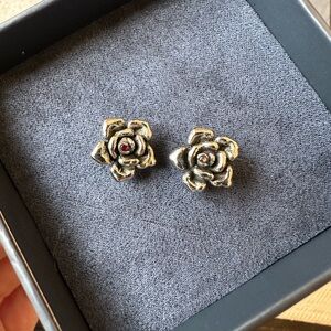 Ed Hardy Stainless Steel & Red Garnite Rose Stud Earrings